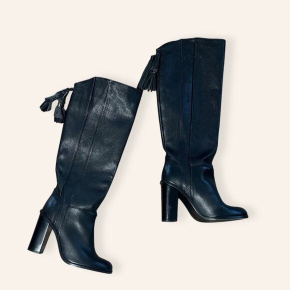 ZARA HIGH BLOCK HEEL BLACK LEATHER BOOTS EUR 40 US 9 - Picture 1 of 8